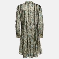 Pre Owned Valentino Multicolor Printed Silk Bead Embellished Pintuck Detail Dress M