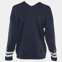 Pre Owned Valentino Navy Blue Logo Embroidered Cotton Knit Jumper S