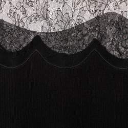 Valentino Vintage Black Wool Knit Lace Trim Top L