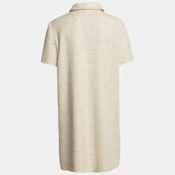 Valentino Off-White Sequin Tweed Button Detail Mini Dress L