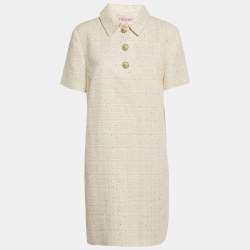 Valentino Off-White Sequin Tweed Button Detail Mini Dress L
