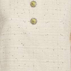 Valentino Off-White Sequin Tweed Button Detail Mini Dress L