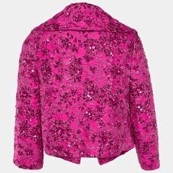 Valentino Pink Sequin Embellished Brocade Cropped Jacket S