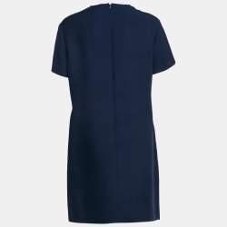 Pre Owned Valentino Navy Blue Wool Blend Pocket Detail Mini Dress L