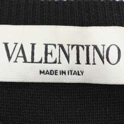 Pre Owned Valentino Black/White Stretch Crepe V Logo Midi Dress XS