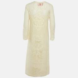 Valentino Cream Floral Lace Full Sleeves Maxi Dress S