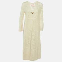 Valentino Cream Floral Lace Full Sleeves Maxi Dress S