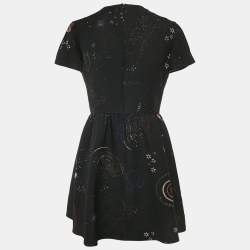 Valentino Black Cosmo Print Wool Blend Mini Dress M