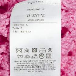 Pre Owned Valentino Pink Floral Embroidered Crochet Short Sleeve Cardigan S