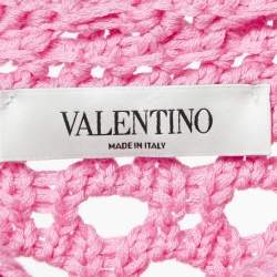 Pre Owned Valentino Pink Floral Embroidered Crochet Short Sleeve Cardigan S