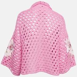 Pre Owned Valentino Pink Floral Embroidered Crochet Short Sleeve Cardigan S