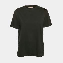 Pre Owned Valentino Black Logo Embossed Jersey Crewneck T-Shirt M