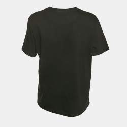 Pre Owned Valentino Black Logo Embossed Jersey Crewneck T-Shirt M