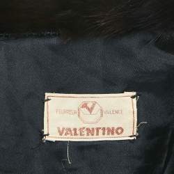 Valentino Vintage Black Real Fur Trim Collar Shearling Overcoat L