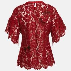 Valentino Red Butterfly Applique Lace Sheer Top S