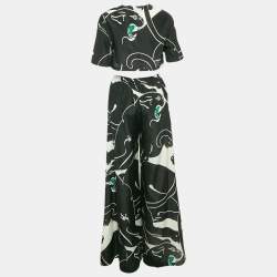 Valentino Black/White Printed Cotton Blend Top and Trousers Set S