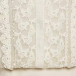 Valentino White Silk and Wool Blend Embellished Lace Detail Mini Dress M