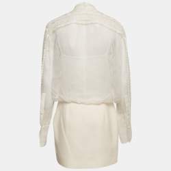 Valentino White Silk and Wool Blend Embellished Lace Detail Mini Dress M