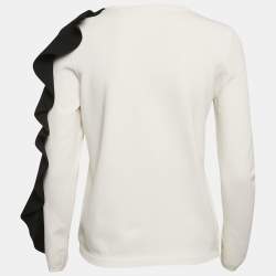 Pre Owned Valentino White Knit Frill Sleeve Jumper L