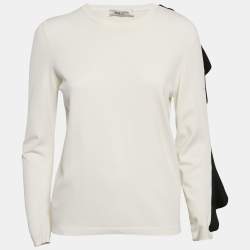 Valentino White Knit Frill Sleeve Jumper L