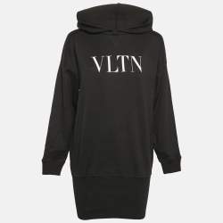 Valentino Black VLTN Print Cotton Hoodie Dress S