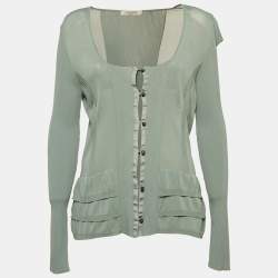 Valentino Blue Jersey Ruffled Button Front Cardigan M