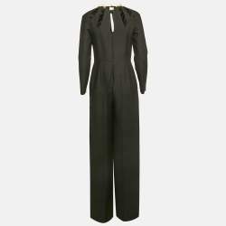 Valentino Black Wool Blend Leather Applique Detail Jumpsuit M 