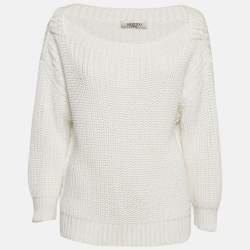 Valentino White Crochet Cotton Knit Long Sleeve Sweater S