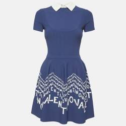 Valentino Blue Logo Jacquard Knit Mini Dress S