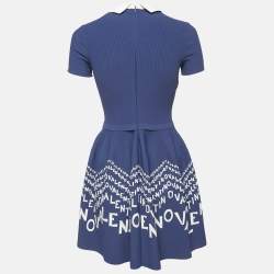 Valentino Blue Logo Jacquard Knit Mini Dress S
