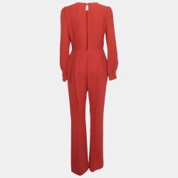 Pre Owned Valentino Red Silk Long Sleeve Jumpsuit L