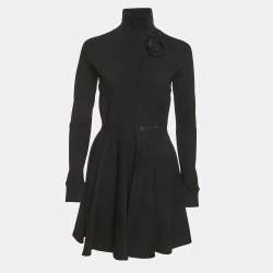 Valentino Black Wool Blend Stud Button Detail Short Dress M