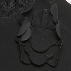 Pre Owned Valentino Black Jersey Floral Applique Mini Dress M
