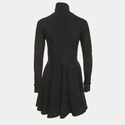 Pre Owned Valentino Black Jersey Floral Applique Mini Dress M
