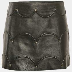 Valentino Black Rockstud Leather Mini Skirt S