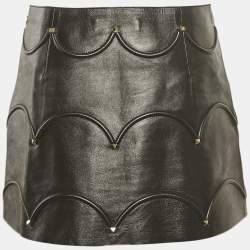 Valentino Black Rockstud Leather Mini Skirt S