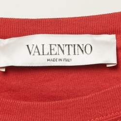 Valentino Red Cotton Butterfly Appliqued T-Shirt S 