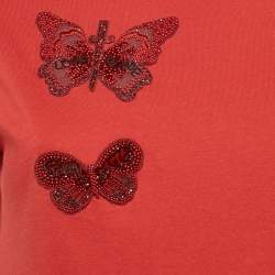 Valentino Red Cotton Butterfly Appliqued T-Shirt S 