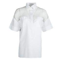 Pre Owned Valentino White Cotton Sheer Yoke Detail Short Sleeve Shirt S