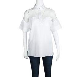 Pre Owned Valentino White Cotton Sheer Yoke Detail Short Sleeve Shirt S