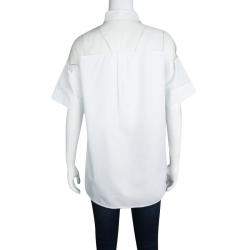 Pre Owned Valentino White Cotton Sheer Yoke Detail Short Sleeve Shirt S
