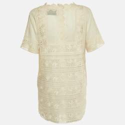 Pre Owned Valentino Cream Eyelet Lace Cotton Shift Dress S