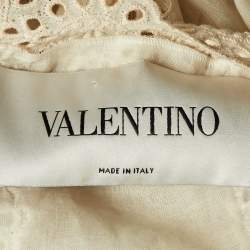 Pre Owned Valentino Cream Eyelet Lace Cotton Shift Dress S
