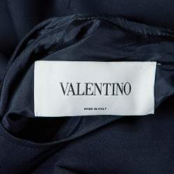 Pre Owned Valentino Navy Blue Wool & Silk Shift Dress M