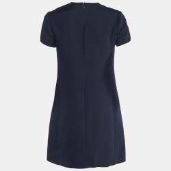 Pre Owned Valentino Navy Blue Wool & Silk Shift Dress M