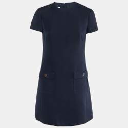 Valentino Navy Blue Wool & Silk Shift Dress M