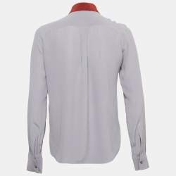 Valentino Grey Silk Contarst Neck Detail Shirt S