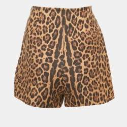 Valentino Brown Leopard Print Wool Blend Shorts S