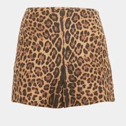 Valentino Brown Leopard Print Wool Blend Shorts S