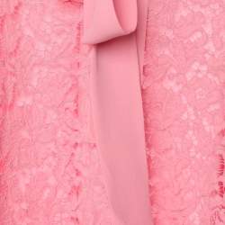 Valentino Pink Silk Lace Neck Tie Blouse S